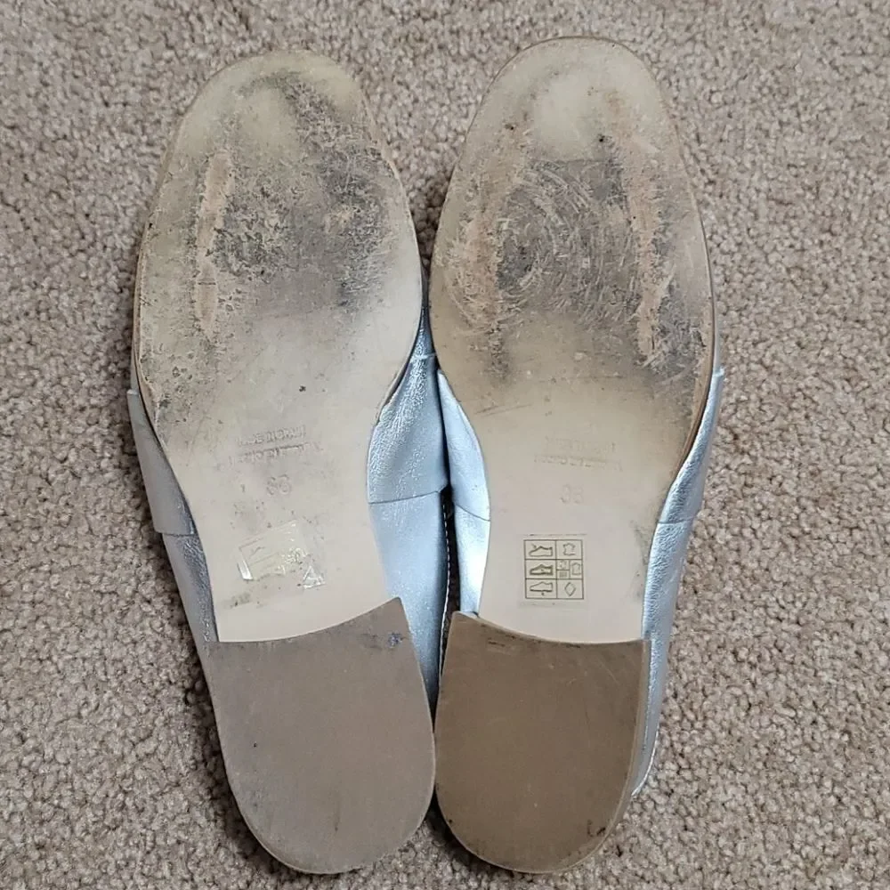 Free People At Ease Metallic Silver Loafers Size EU 36